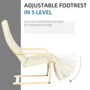 Wooden Deck Lounging Chair with Adjustable Footrest & Cushion, Cream White