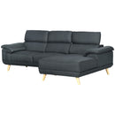 Dark Grey 3 Seater L-Shaped Sofa With Adjustable Headrest