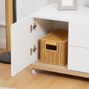 White & Wooden TV Stand on Wheels