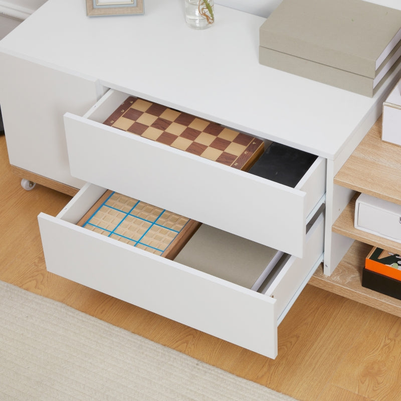 White & Wooden TV Stand on Wheels