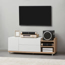 White & Wooden TV Stand on Wheels