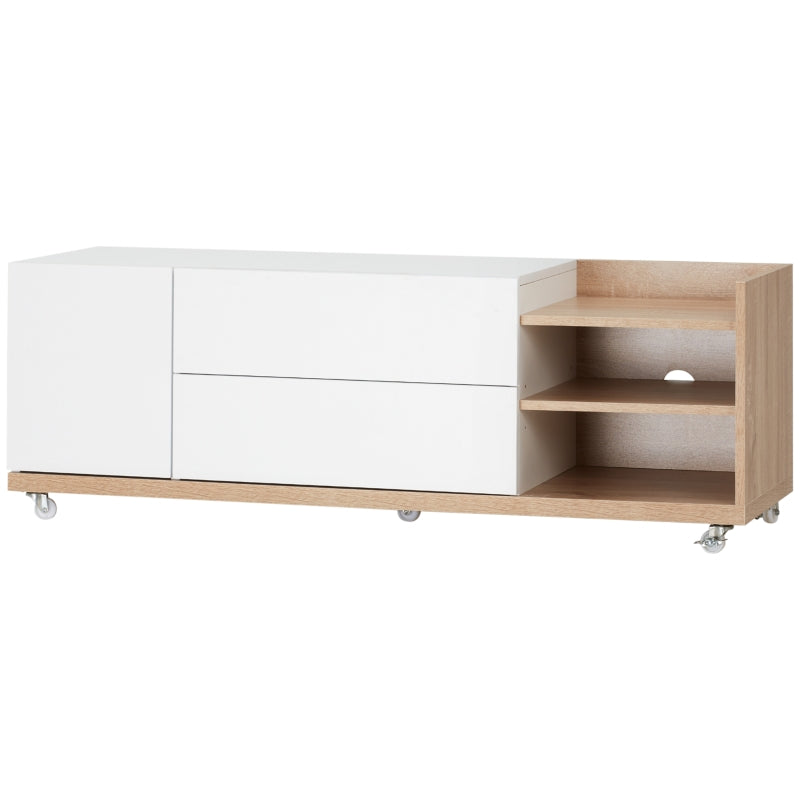 White & Wooden TV Stand on Wheels