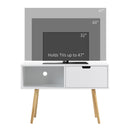 White Standing TV Unit With Wooden Legs