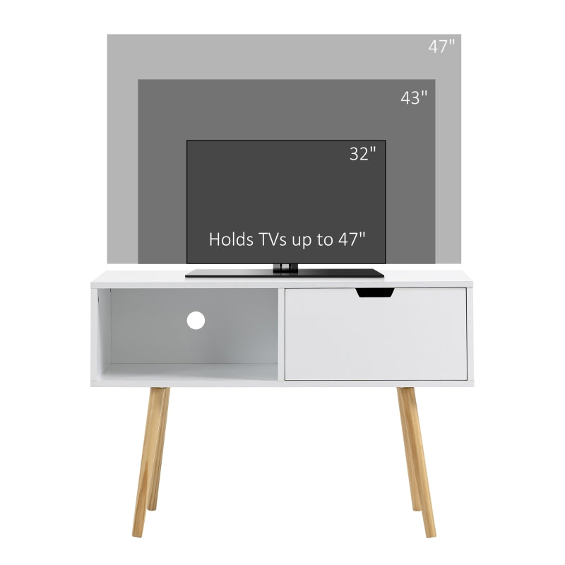 White Standing TV Unit With Wooden Legs