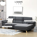 Dark Grey 3 Seater L-Shaped Sofa With Adjustable Headrest