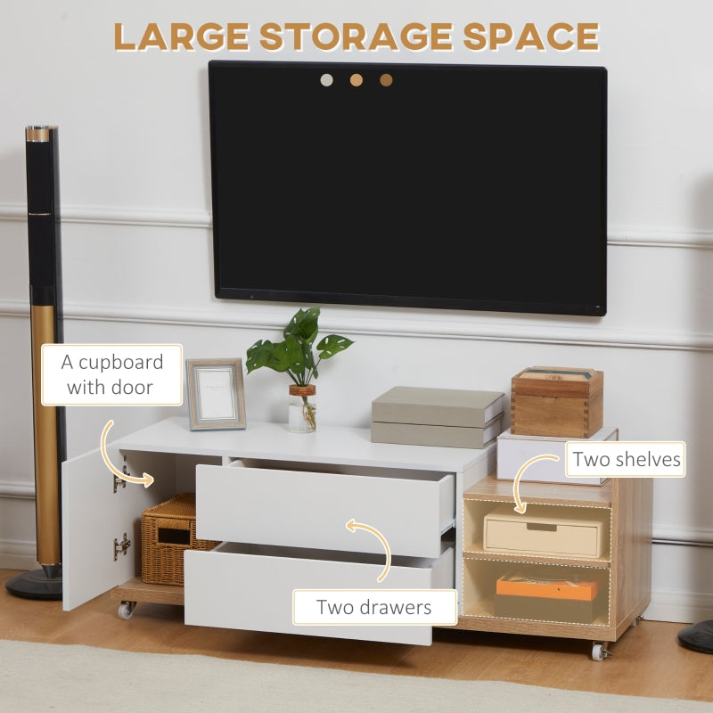 White & Wooden TV Stand on Wheels
