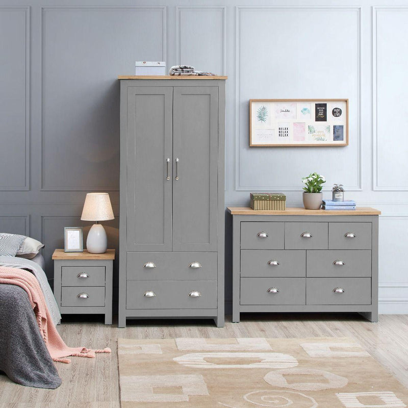 Lisbon 3 Piece Set (2 Door Wardrobe, 3+4 Chest, 2 Drw Bedside) - Bedroom Sets