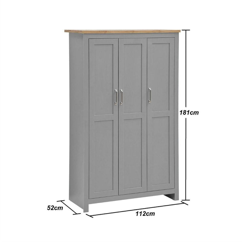 Lisbon 3 Piece Set (3 Door Wardrobe, 2+2 Chest, 1 Drw Bedside) Light Grey - Bedroom Sets