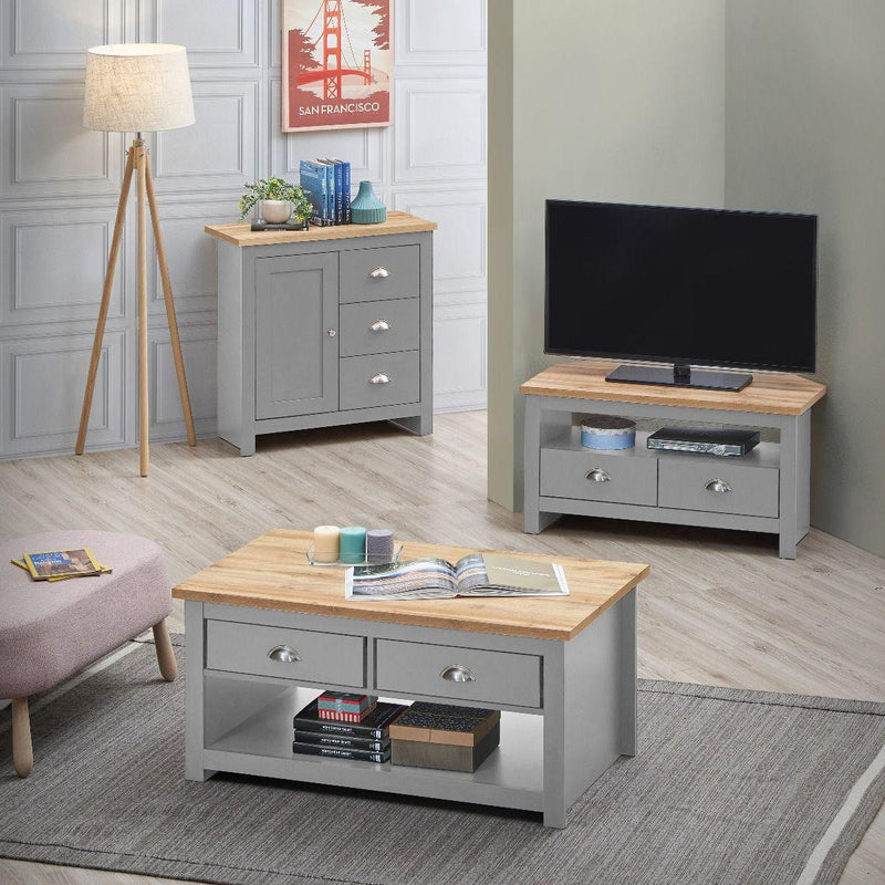 Lisbon 3 Piece Set (Corner TV Unit 2 Drawers, 1 Door & 3 Drawer Sideboard, 2 Drawer Coffee Table) Light Grey - Living Room Sets