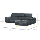 Dark Grey 3 Seater L-Shaped Sofa With Adjustable Headrest