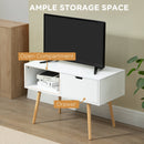 White Standing TV Unit With Wooden Legs