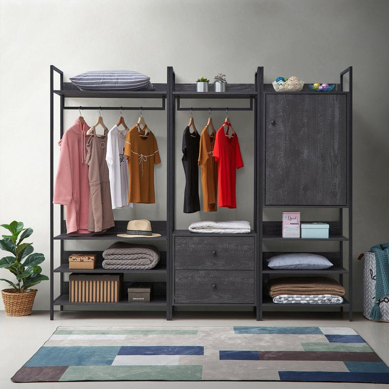 Zahra 3 Piece Bedroom Furniture Set Open Wardrobes - Bedroom Sets